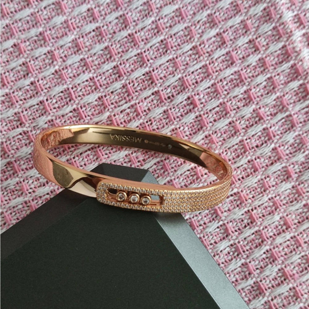 Messika Rose Gold Pavé Hinged Bracelet with Trio of Stones